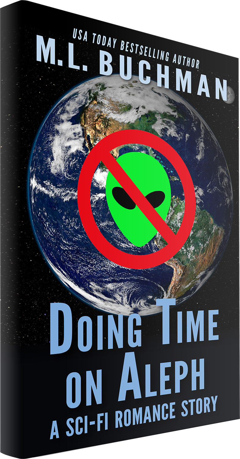 Book cover of 'Doing Time on Aleph' by M.L. Buchman with Earth and alien icon design.